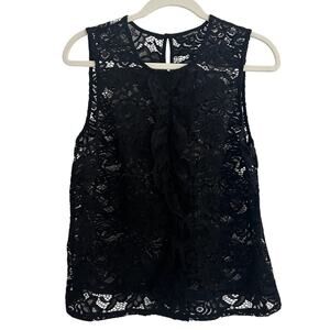 ♥️ WhoWhatWear Black Lace Sleeveless Top Ruffle Women Size M